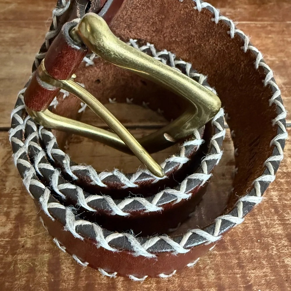 Vintage Brown Leather Banana Republic Belt with Solid  Brass Buckle Boho Vibe - Picture 4 of 12